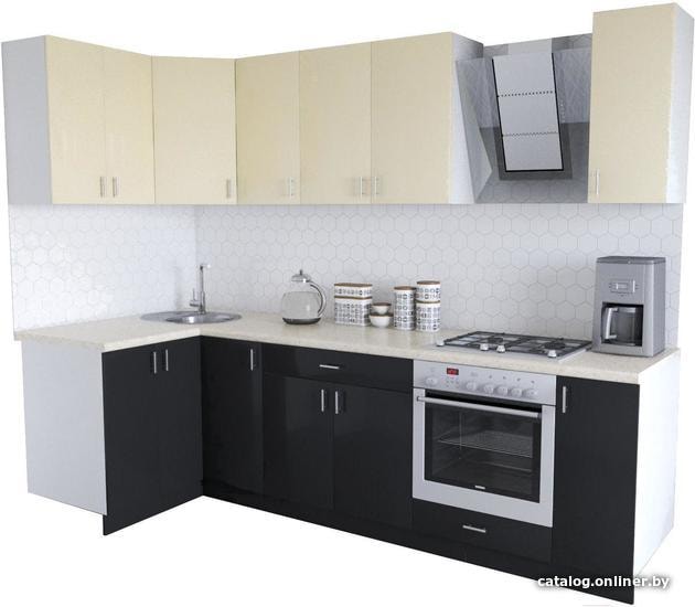 

Готовая кухня Хоум Лайн Кристалл Люкс 1200х2700 угловой (черный глянец/ванильный глянец)