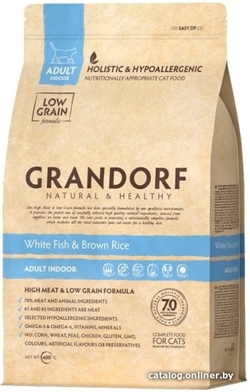 

Сухой корм для кошек Grandorf White Fish&Brown Rice Indoor (Белая рыба с коричневым рисом) 400 г