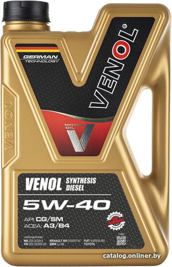 

Моторное масло Venol Synthesis Diesel CG SM 5W-40 1л