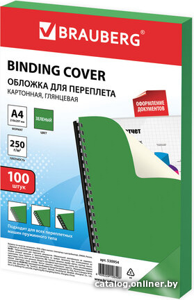 

Картонная обложка для переплета BRAUBERG A4 250 г/м2 100 шт 530954 (зеленый)