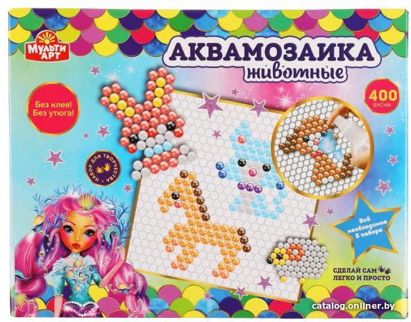 

Набор для создания поделок/игрушек MultiArt Аквамозаика Животные ABMA400-2