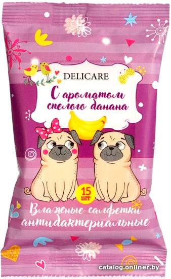 

Delicare Собаки Анибактериальные с ароматом спелого банана (15 шт)