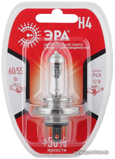 

Галогенная лампа ЭРА H4 12V 55W +50% BL 1шт