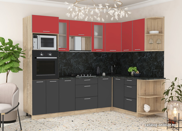 

Готовая кухня Интерлиния Мила 1.68x2.6 правая (красный/антрацит/кастилло темный)