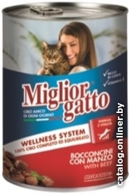 

Консервированный корм для кошек MigliorGatto Line Chunks Beef Cat 0.405 кг