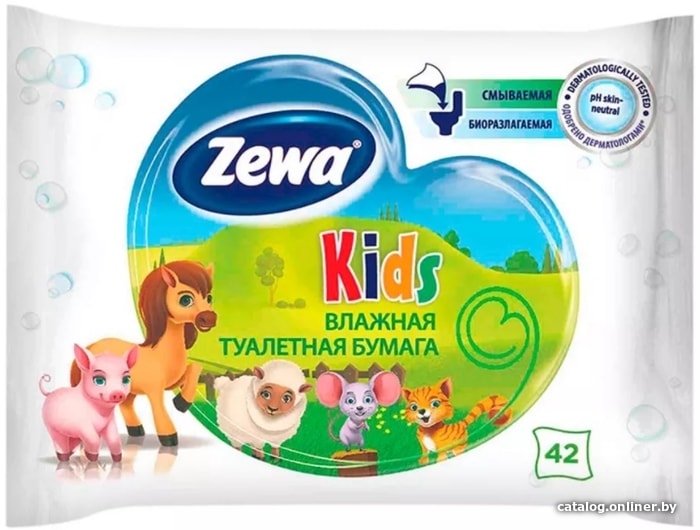

Влажная туалетная бумага Zewa Kids детская, влажная (42 листа)