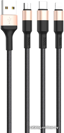 

Кабель Hoco X26 USB Type-A - Lightning/MicroBM/Type-C (1 м, черный/золотой)