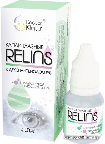 

Препараты для лечения заболеваний глаз и ушей Doctor Klaus Relins с декспантенолом 2 % и гиалуроновой кислотой 0.15 % 10 мл