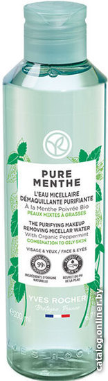 

Yves Rocher Pure Menthe Очищающая мицелляр.вода д/снят. макияжа с перечной Мятой БИО-д/комб.и жирной кожи 200 мл