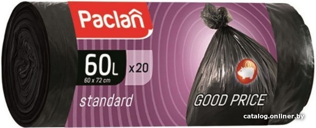 

Пакеты для мусора Paclan Standart 60 л (20 шт, черный)