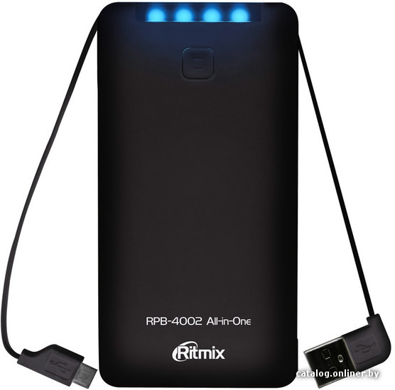 

Внешний аккумулятор Ritmix RPB-4002 All-in-One