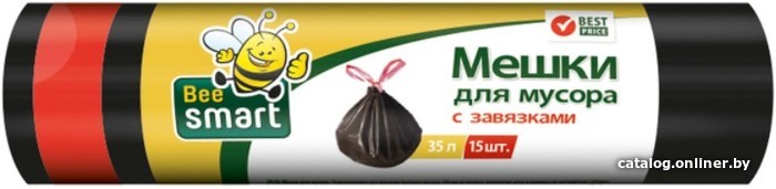 

Пакеты для мусора Paclan Beesmart с завязками 35 л 403015 (15 шт, черный)