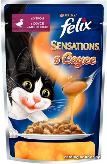 

Пресервы Felix Sensations в соусе с уткой с морковью 0.085 кг