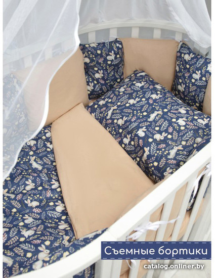 

Бампер в кроватку Amarobaby Зайчики AMARO-3112-ZSi (12 подушек, синий)