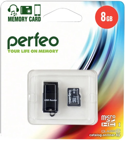 

Карта памяти Perfeo microSDHC PF8GMCSH10CR 8GB (с кардридером)