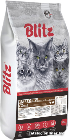 

Сухой корм для кошек Blitz Classic Breeders с курицей и индейкой 10 кг