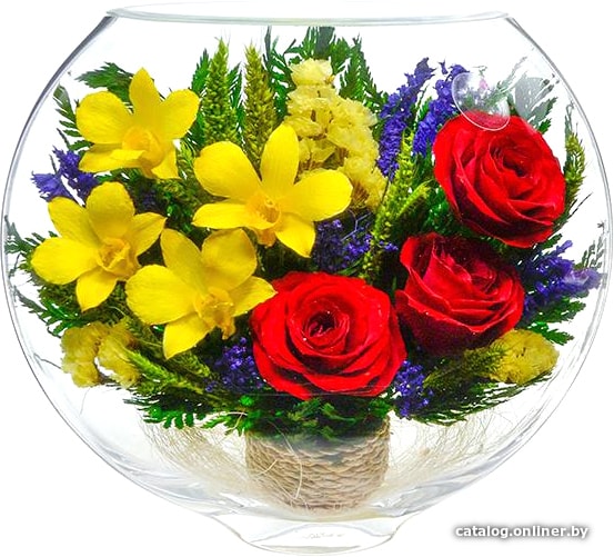 

Цветы, букеты Natural Flower Products Композиция из желтых орхидей и красных роз LZT-08