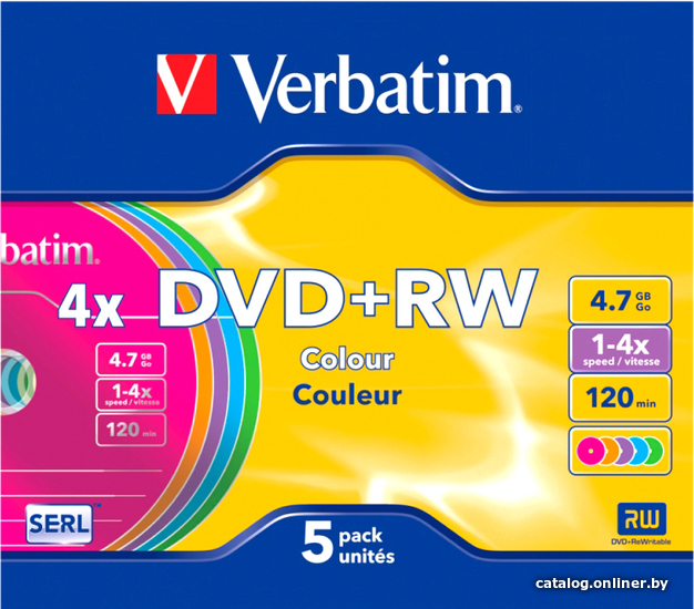 

DVD+RW диск Verbatim Colour 4.7Gb 4x 43297 (5 шт.)