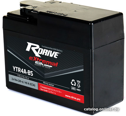 

Мотоциклетный аккумулятор RDrive Extremal Silver YTR4A-BS (2.4 А·ч)