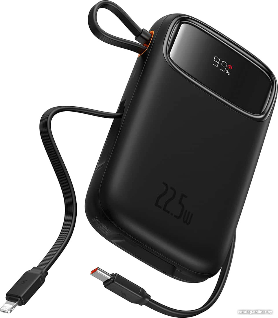 

Внешний аккумулятор Baseus Qpow2 Dual-Cable Digital Display Fast Charge Power Bank 22.5W 10000mAh (черный)