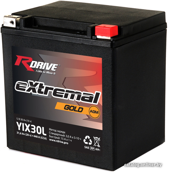 

Мотоциклетный аккумулятор RDrive eXtremal Gold YIX30L (30 А·ч)