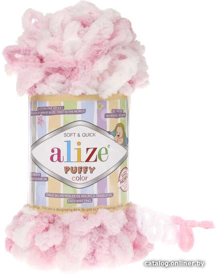 

Пряжа для вязания Alize Puffy color 5863 (9 м, бело-розовый)