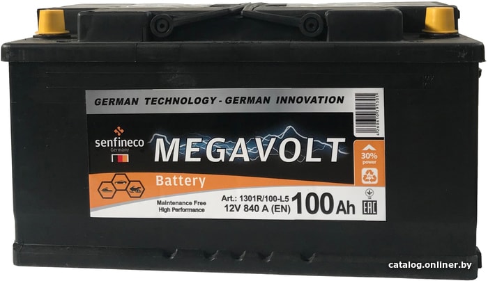 

Автомобильный аккумулятор Senfineco Megavolt 12V +R (100 А·ч)