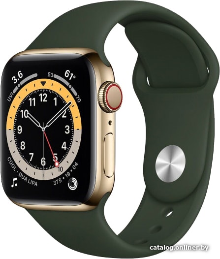 

Умные часы Apple Watch Series 6 LTE 40 мм (сталь золотистый/зеленый спортивный)