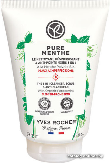 

Yves Rocher Pure Menthe Гель-гоммаж д/умывания против черных точек 3 в 1 с Перечной мятой БИО - д/кожи склонной к несовершенствам 125 мл