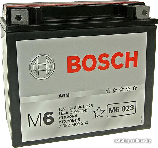 

Мотоциклетный аккумулятор Bosch M6 YTX20L-4/YTX20L-BS 518 901 026 (18 А·ч)