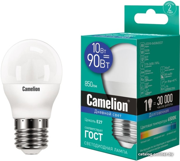 

Светодиодная лампочка Camelion LED10-G45 E27 10 Вт 6500 К