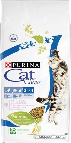 

Сухой корм для кошек Cat Chow Feline тройная защита, домашняя птица и индейка 15 кг
