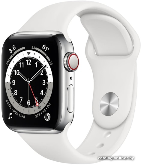 

Умные часы Apple Watch Series 6 LTE 40 мм (сталь серебристый/белый спортивный)
