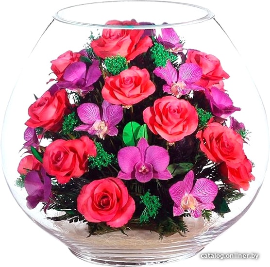 

Цветы, букеты Natural Flower Products Композиция из розовых роз и фиолетовых орхидей IIT5