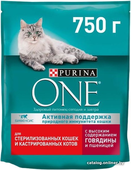 

Сухой корм для кошек Purina ONE для стерилизованных говядиной и пшеницей 750 г