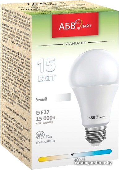 

Светодиодная лампочка АБВ LED лайт Standart A60 E27 15 Вт 4000К