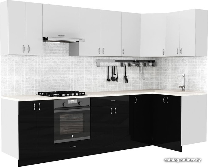 

Готовая кухня S-Company Клео глосc 1.2x2.9 правая (черный глянец/белый глянец)