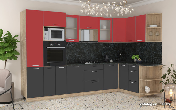 

Готовая кухня Интерлиния Мила 1.68x3.2 правая (красный/антрацит/кастилло темный)