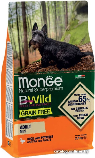 

Сухой корм для собак Monge BWild Grain Free Mini Adult Duck with Potatoes 15 кг