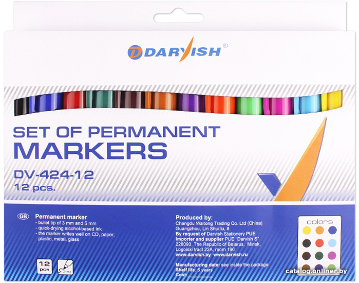 

Маркер перманентный Darvish DV-424-12 (12 цв)