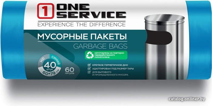 

Пакеты для мусора One Service 8 мкм 60 л 14410199 (40 шт синий)