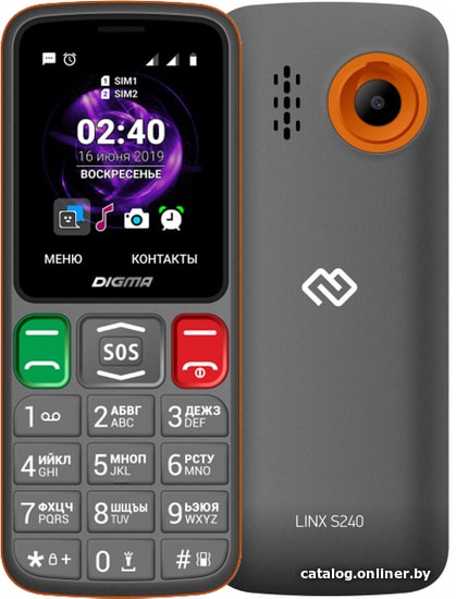 

Кнопочный телефон Digma Linx S240 (серый)