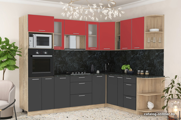 

Готовая кухня Интерлиния Мила 1.88x2.6 правая (красный/антрацит/кастилло темный)