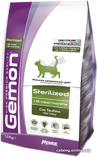 

Сухой корм для кошек Gemon Sterilized with Turkey 1.5 кг
