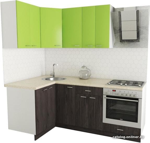 

Готовая кухня Хоум Лайн Луиза Люкс 1200x2100 угловой (флитвуд серая лава/зелёный лайм)