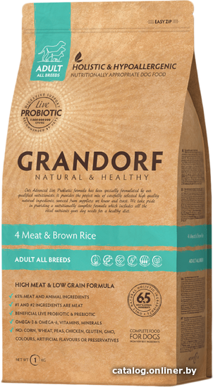 

Сухой корм для собак Grandorf Probiotic Adult All Breeds 4Meat Brown Rice (4 мяса с коричневый рисом) 1 кг
