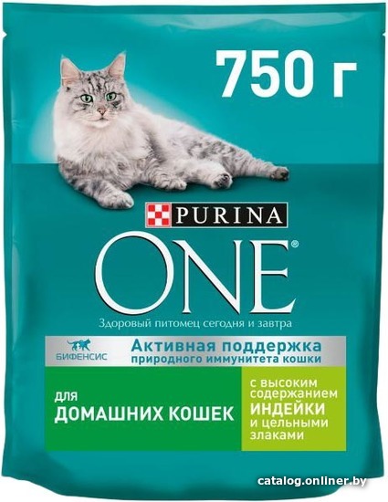 

Сухой корм для кошек Purina ONE для домашних с индейкой и цельными злаками 750 г