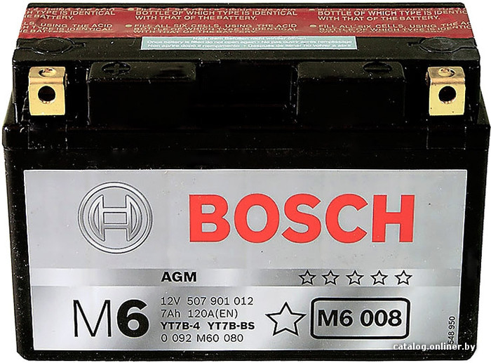 

Мотоциклетный аккумулятор Bosch M6 YT7B-4/YT7B-BS 507 901 012 (7 А·ч)