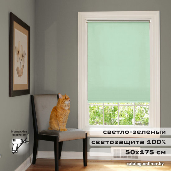 

Рулонные шторы Brabix Блэкаут 50x175 (светло-зеленый/серебристый)