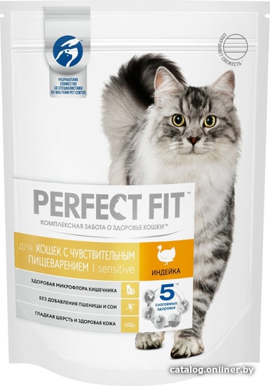 

Сухой корм для кошек Perfect Fit Sensitive с индейкой 190 г